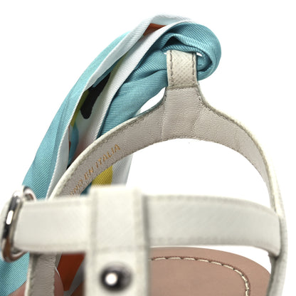 Prada Saffiano Silk Tie Slingback Flat Thong Sandals 36 White 12 of 15