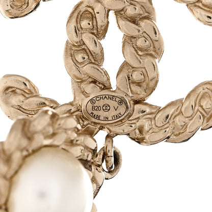 Chanel Crystal Pearl Pearls Coronation CC Drop Clip On Earrings Gold 4 of 5