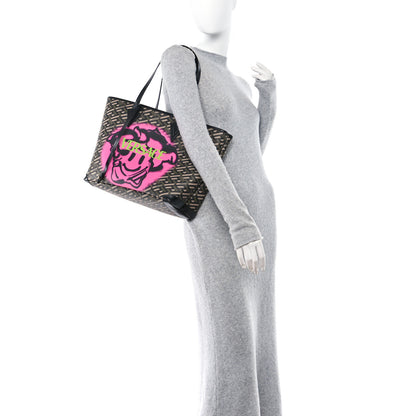 Versace Coated Canvas Calfskin La Greca Smile Signature Shopper Black Khaki 2 of 13