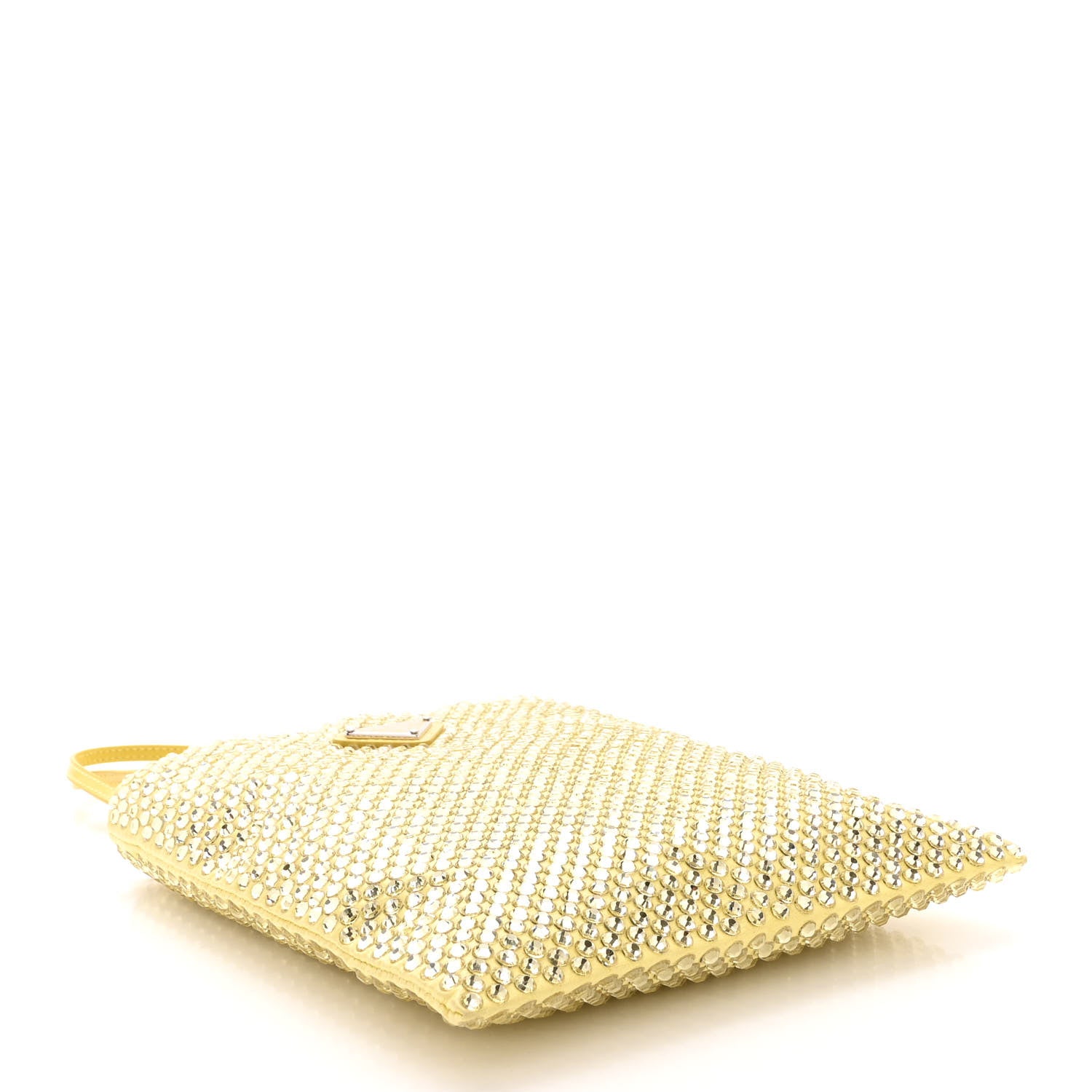 Prada Satin Crystal Metal Triangle Logo Chain Crossbody Handbag Ananas 4 of 12