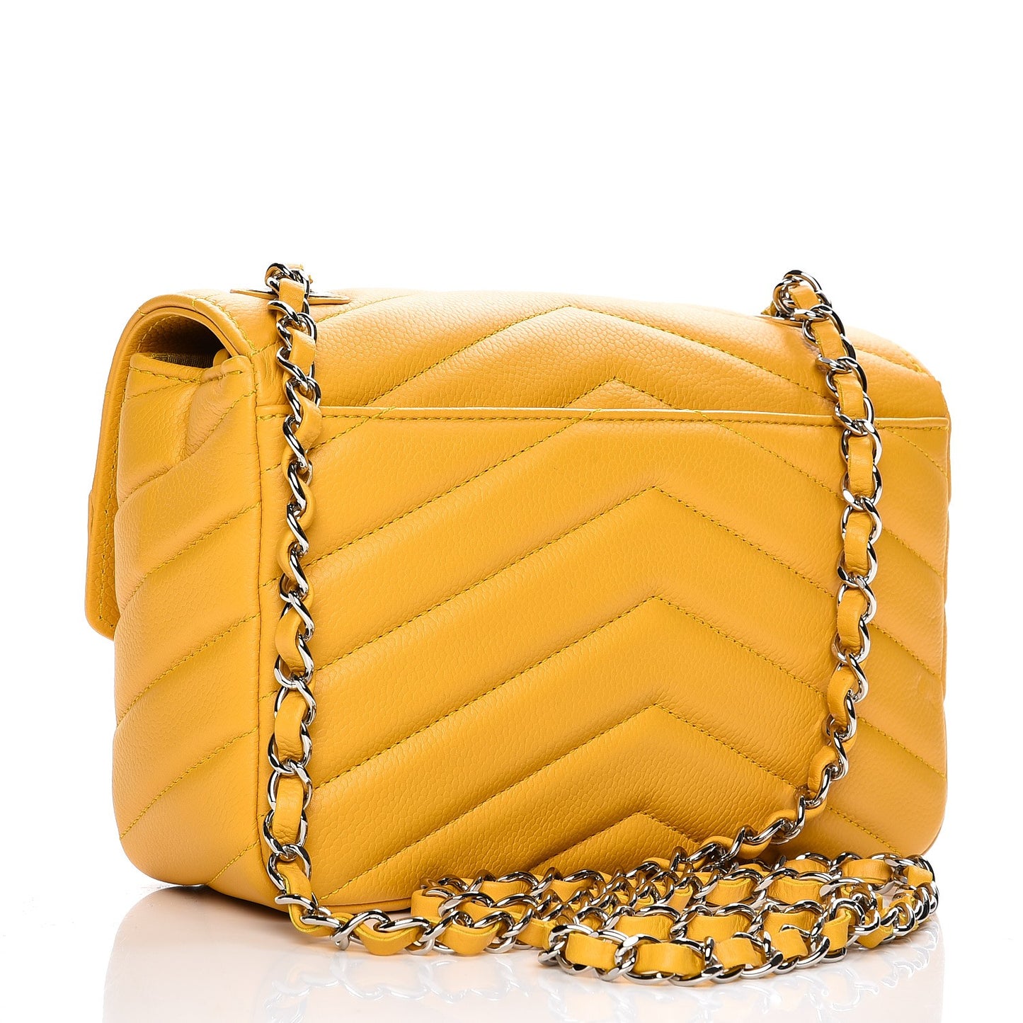 Caviar Chevron Quilted Medium Single Flap Yellow