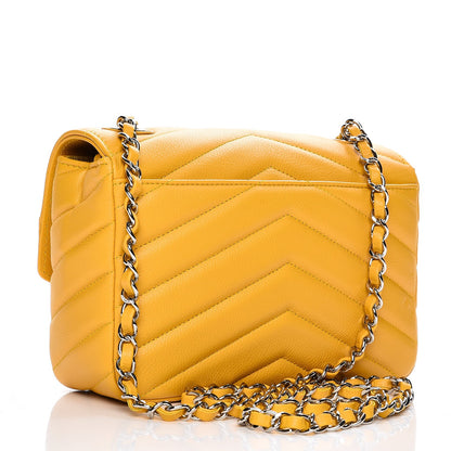 Chanel Caviar Chevron Quilted Medium Single Flap Yellow 3 of 8
