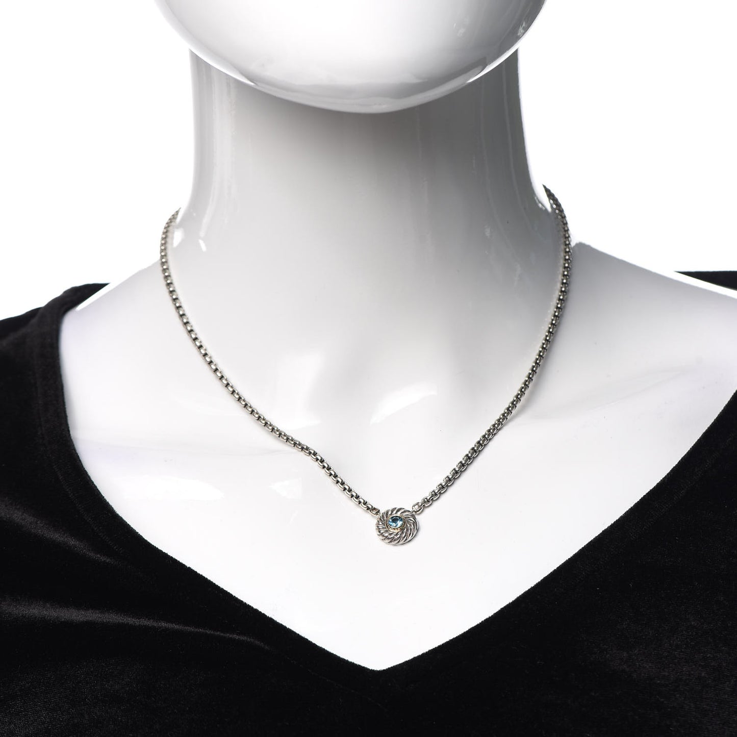 Sterling Silver 14K Yellow Gold Blue Topaz 12mm Cookie Pendant Necklace