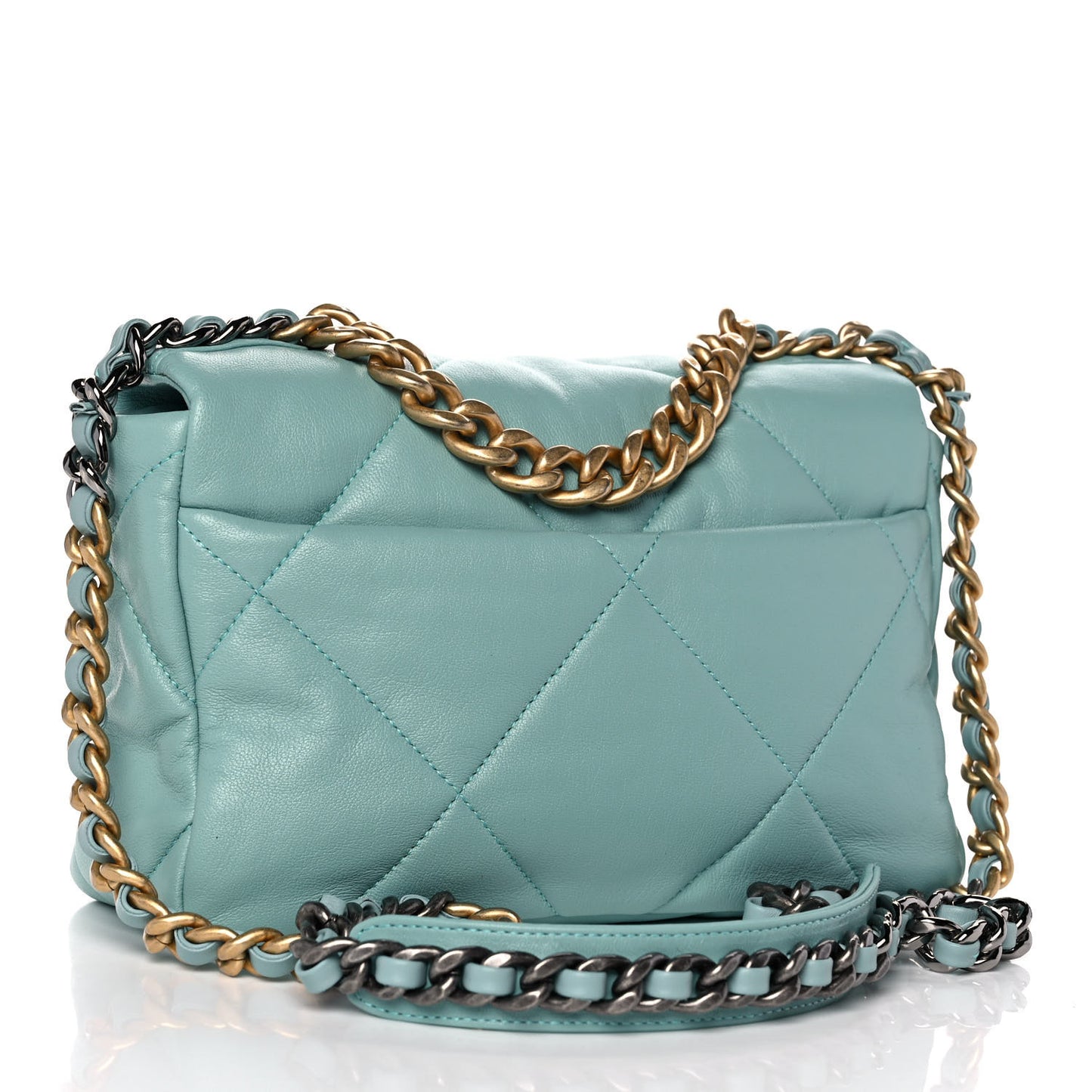 Shiny Lambskin Quilted Medium Chanel 19 Flap Light Blue