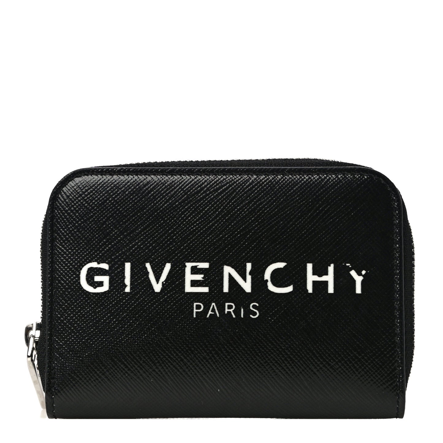 Calfskin Logo Print Mini Zip Wallet Black