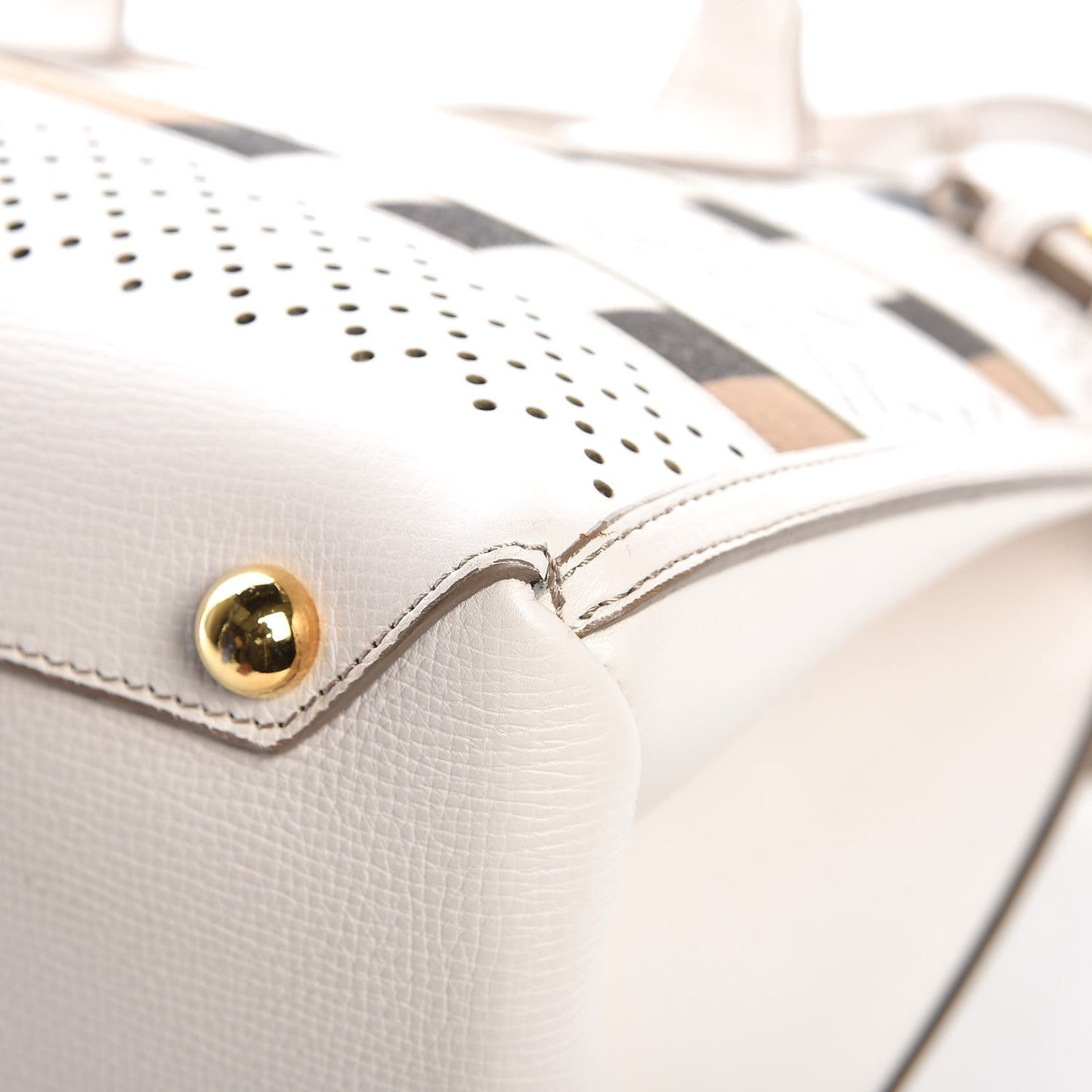 Calfskin House Check Perforated Medium Banner Tote Natural