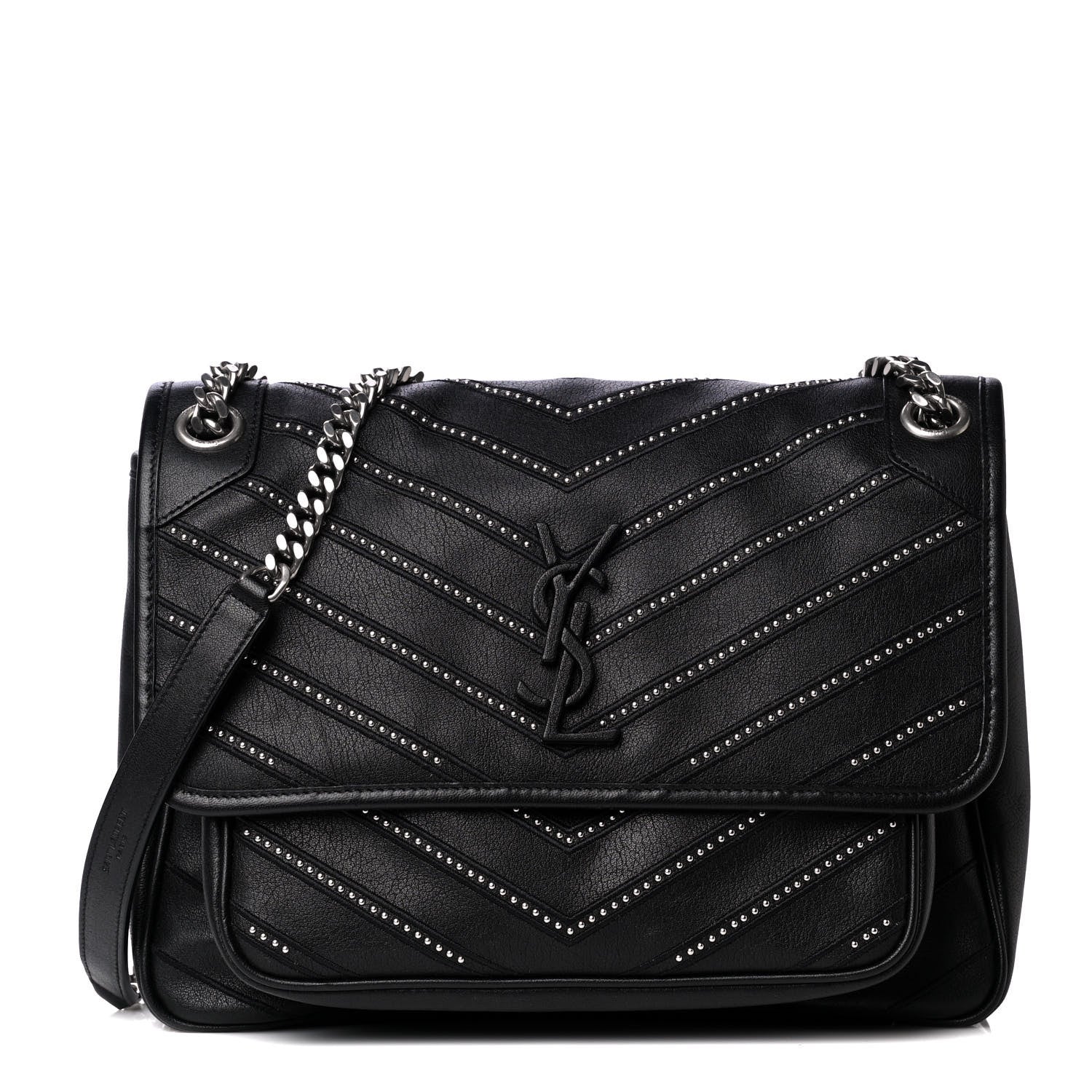 Saint Laurent Calfskin Matelasse Monogram Microstud Medium Niki Chain Satchel Black 1 of 4