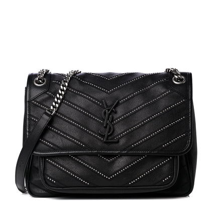 Saint Laurent Calfskin Matelasse Monogram Microstud Medium Niki Chain Satchel Black 1 of 4