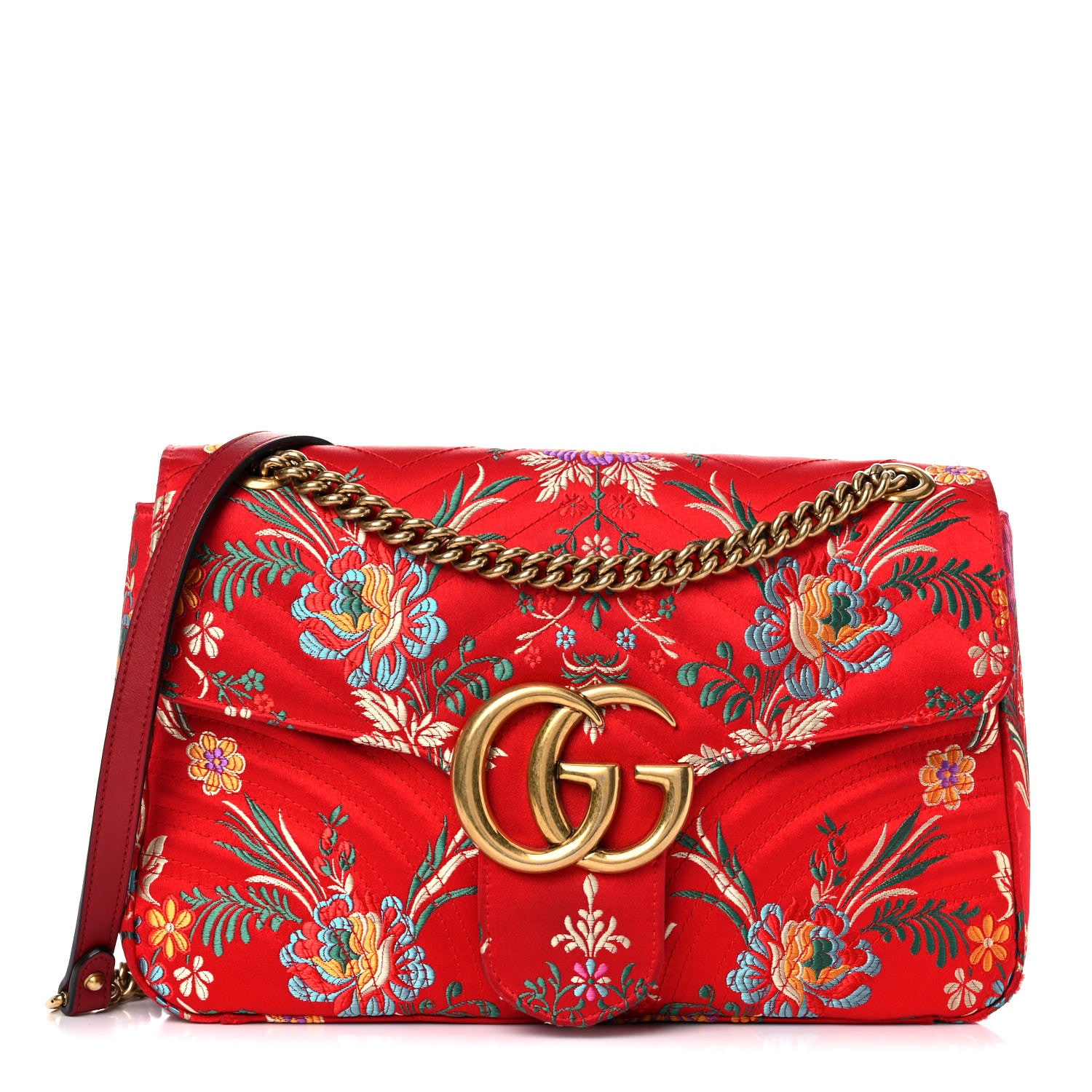 Gucci Jacquard Matelasse Floral Medium GG Marmont Shoulder Bag Red 1 of 19