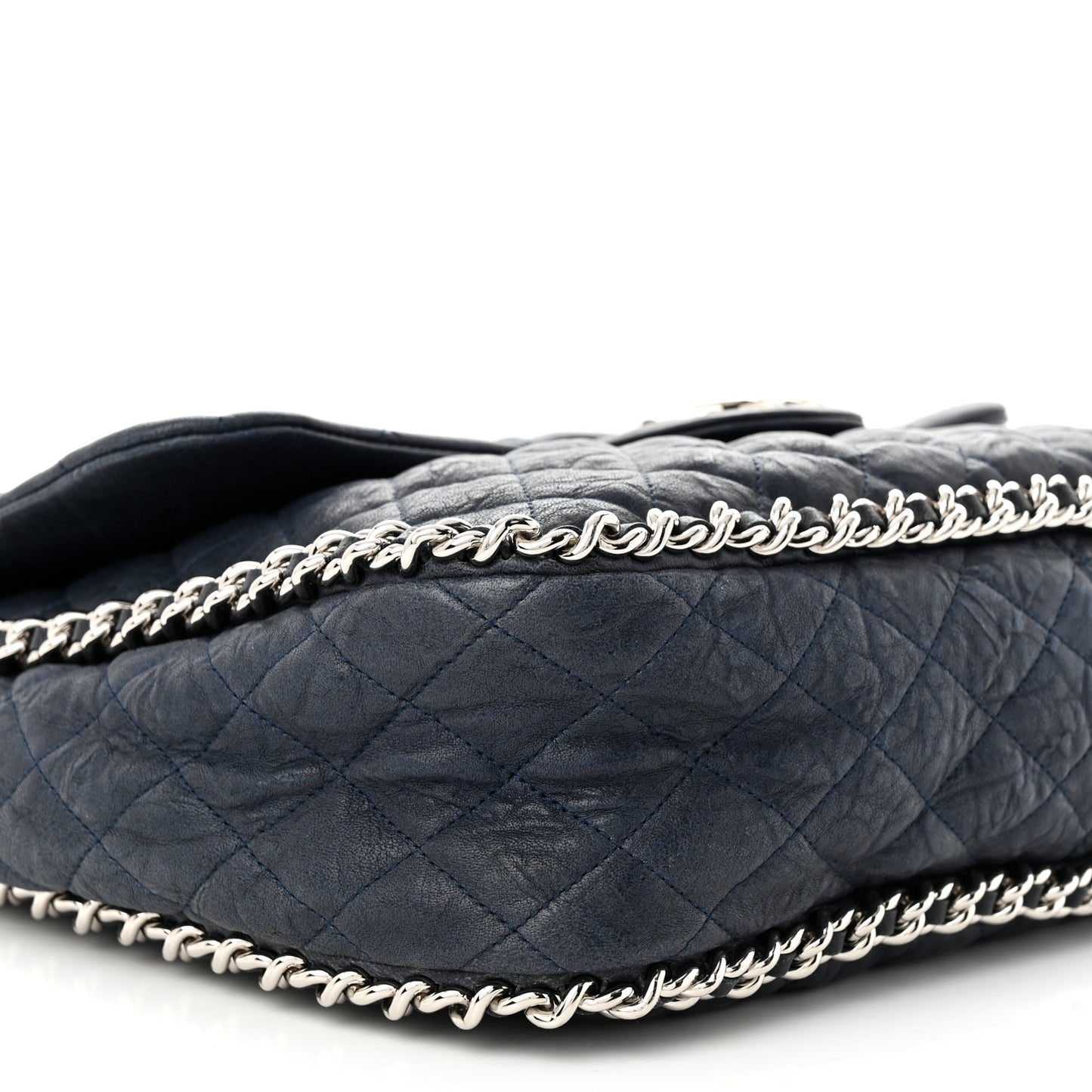 Washed Lambskin Quilted Maxi Chain Around Flap Black