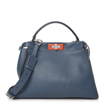 Fendi Vitello Seta Shiny Nappa Medium Peekaboo Iconic Satchel Blue Pink 1 of 9