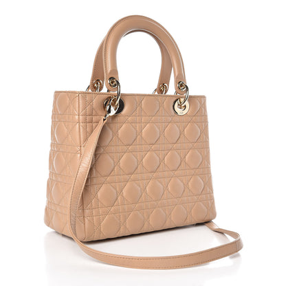 Christian Dior Lambskin Cannage Medium Lady Dior Beige 3 of 10