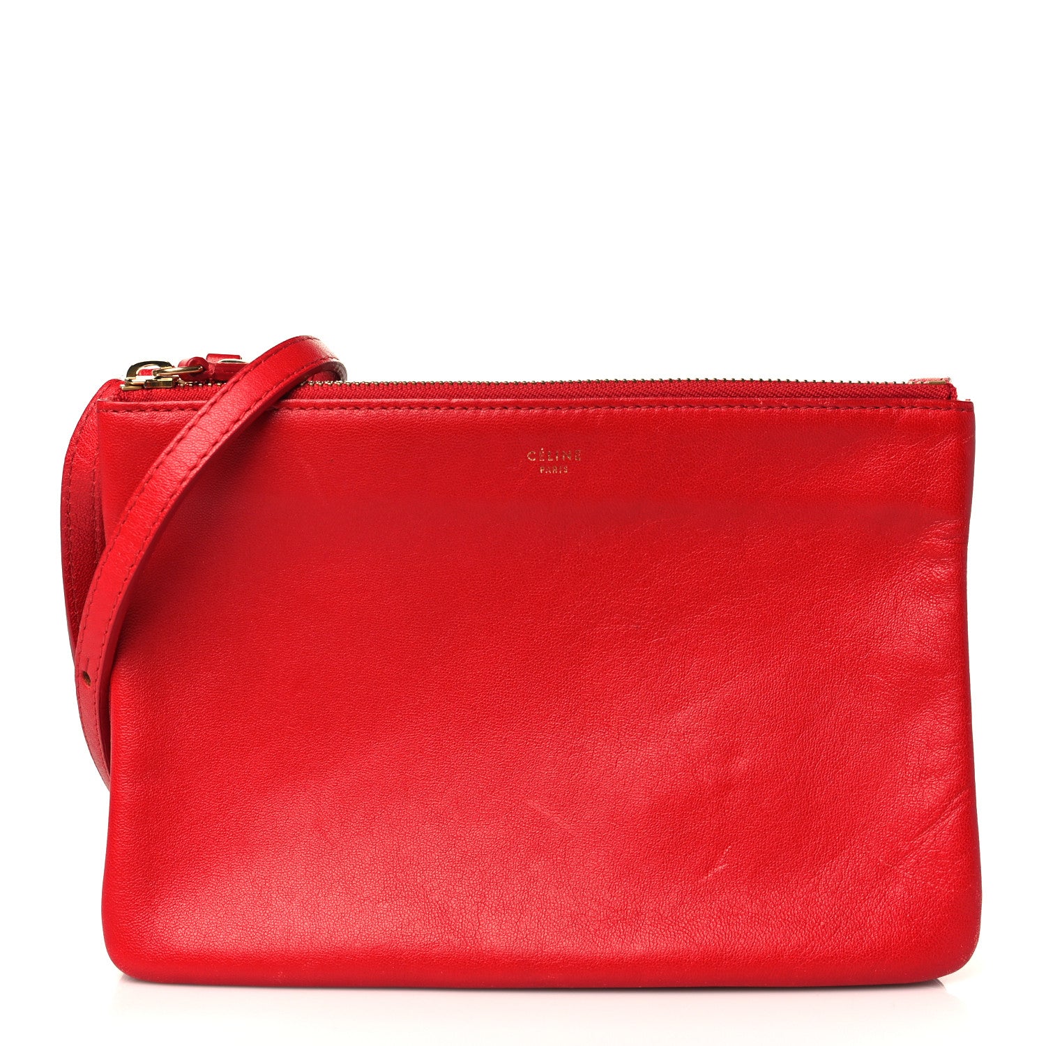 Celine Lambskin Small Trio Crossbody Bag Red 1 of 14