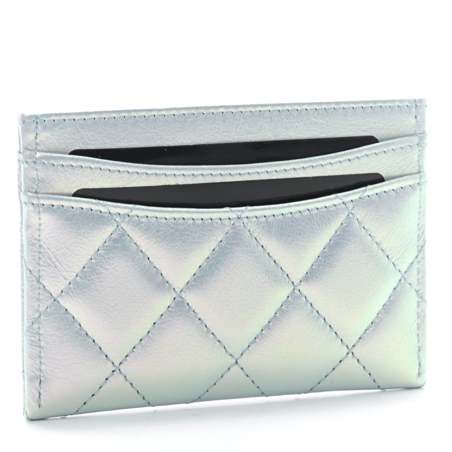 Chanel Iridescent Calfskin Quilted Card Holder Light Blue 3 of 8