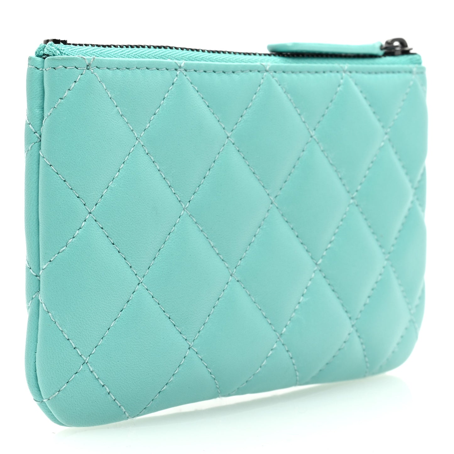 Lambskin Quilted Small Cosmetic Case Turquoise