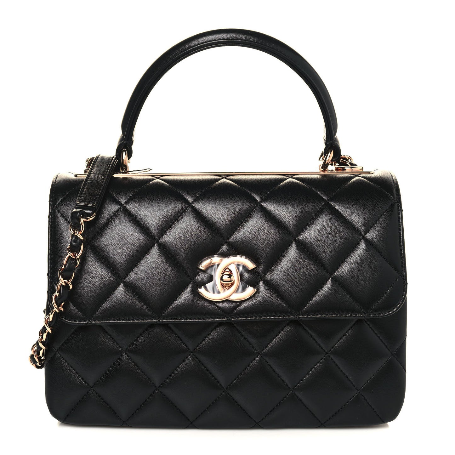 Lambskin Quilted Small Trendy CC Dual Handle Flap Bag Black
