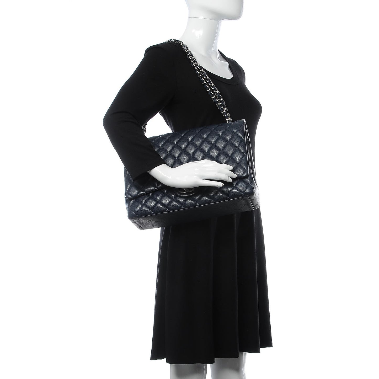 Caviar Quilted Maxi Double Flap Navy Blue