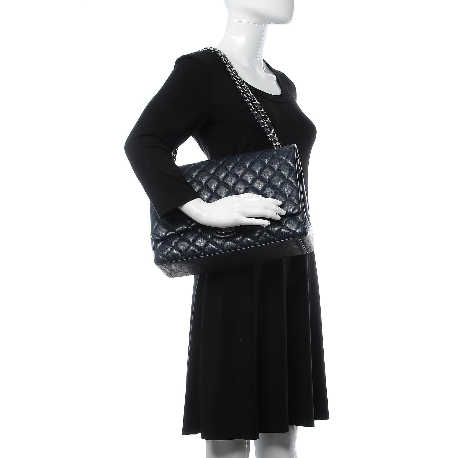 Chanel Caviar Quilted Maxi Double Flap Navy Blue 3 of 8