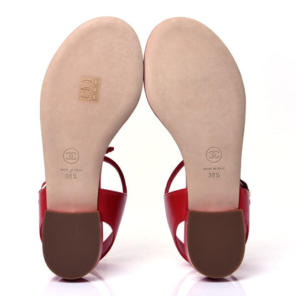 Chanel Lambskin Chain CC Logo Thong Sandals 38.5 Red 7 of 10