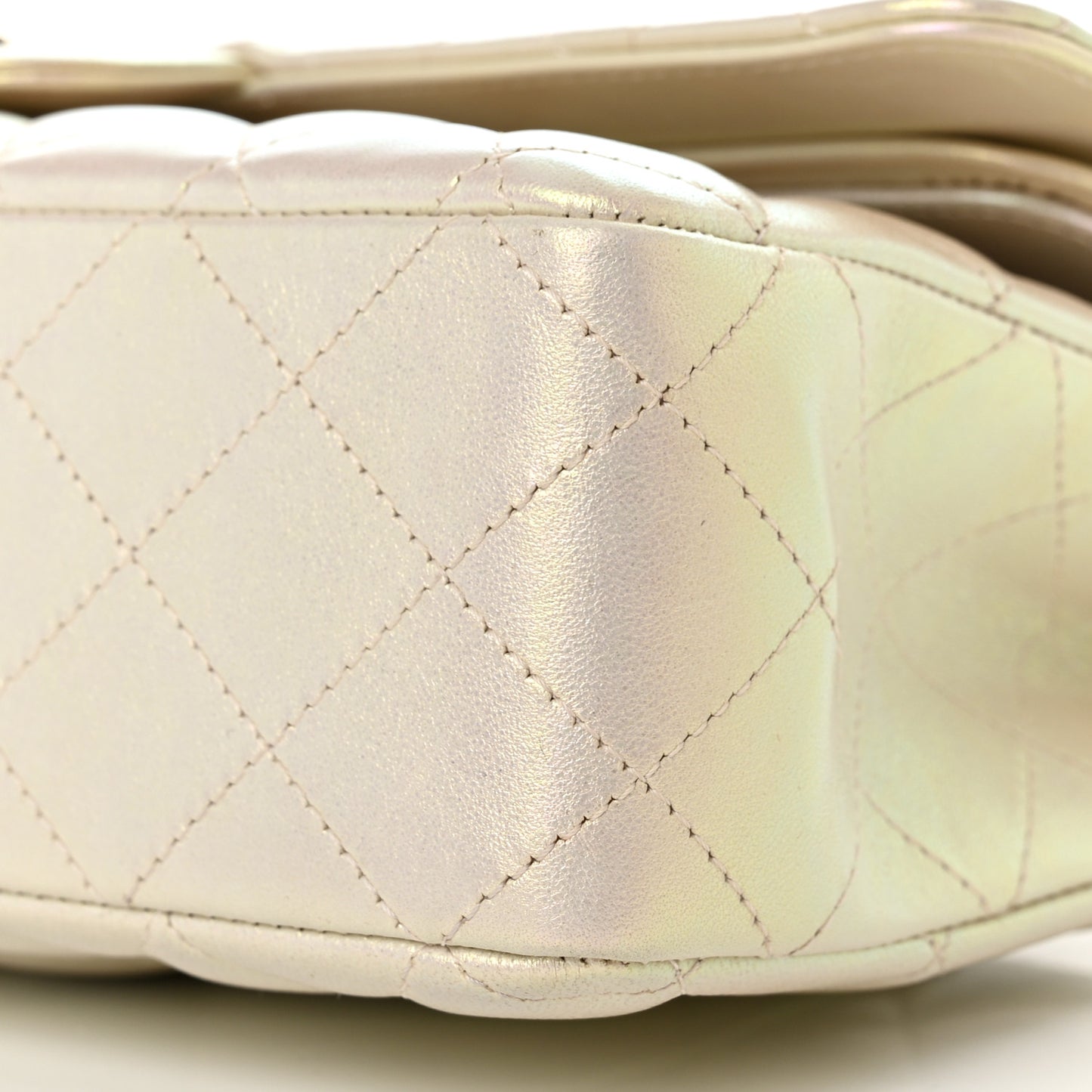 Iridescent Lambskin Quilted Medium Double Flap Ivory