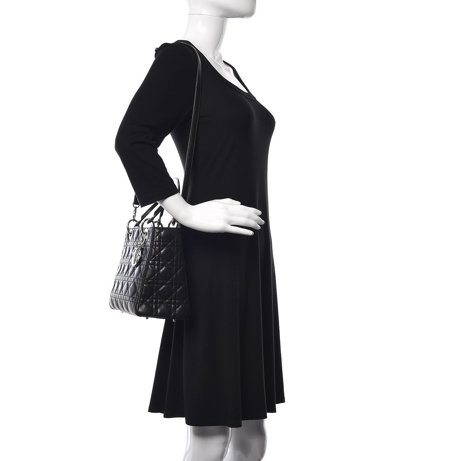Christian Dior Lambskin Cannage Medium Lady Dior Black 2 of 13