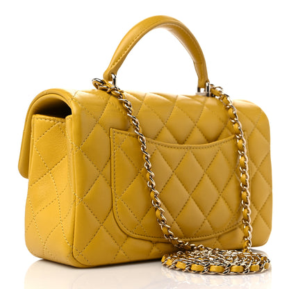 Chanel Lambskin Quilted Mini Top Handle Rectangular Flap Yellow 3 of 9