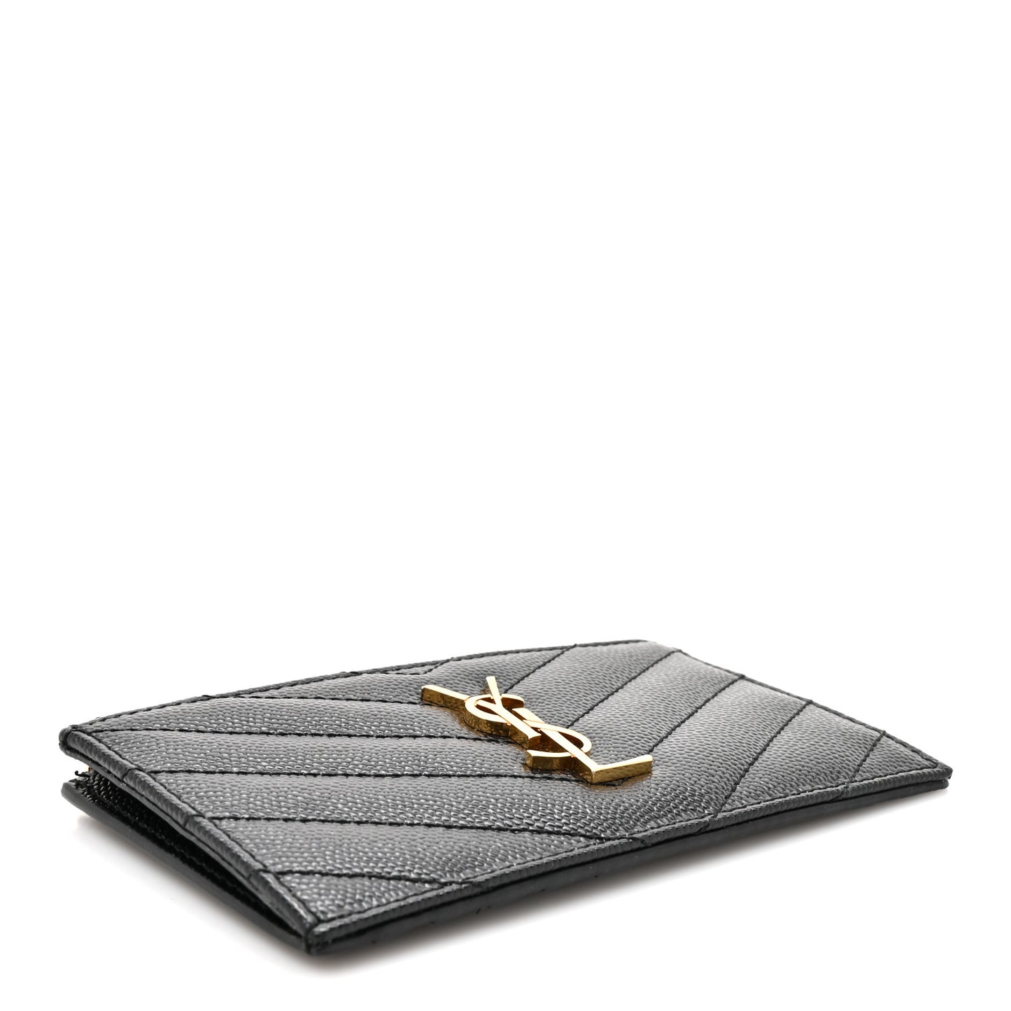 Grain De Poudre Matelasse Chevron Monogram Fragments Zippered Card Case Black