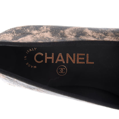 Chanel Laminated Suede Goatskin Cap Toe CC Ballerina Flats 37.5 Bronze 7 of 10