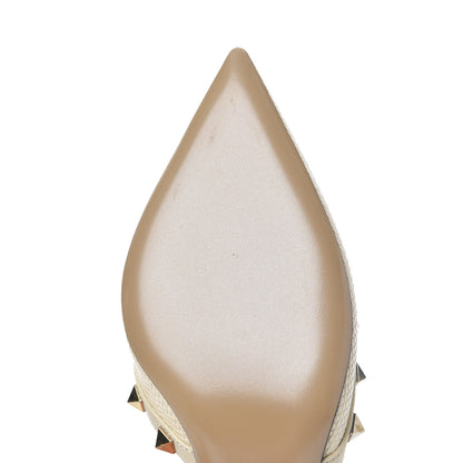 Valentino Garavani Lizard Rockstud Ankle Strap Low Heel Pumps 37 Ivory 10 of 11