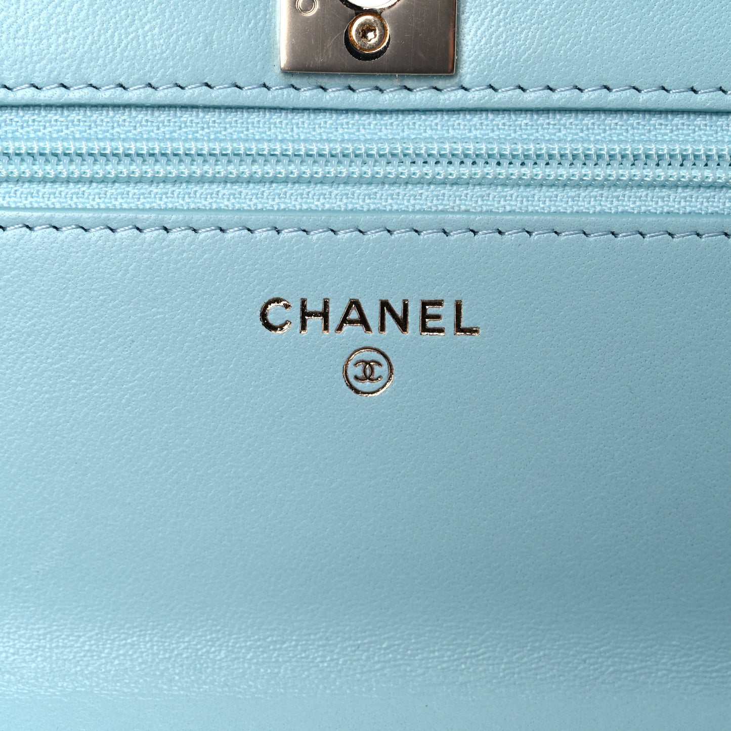 Lambskin Quilted Trendy CC Wallet On Chain WOC Light Blue