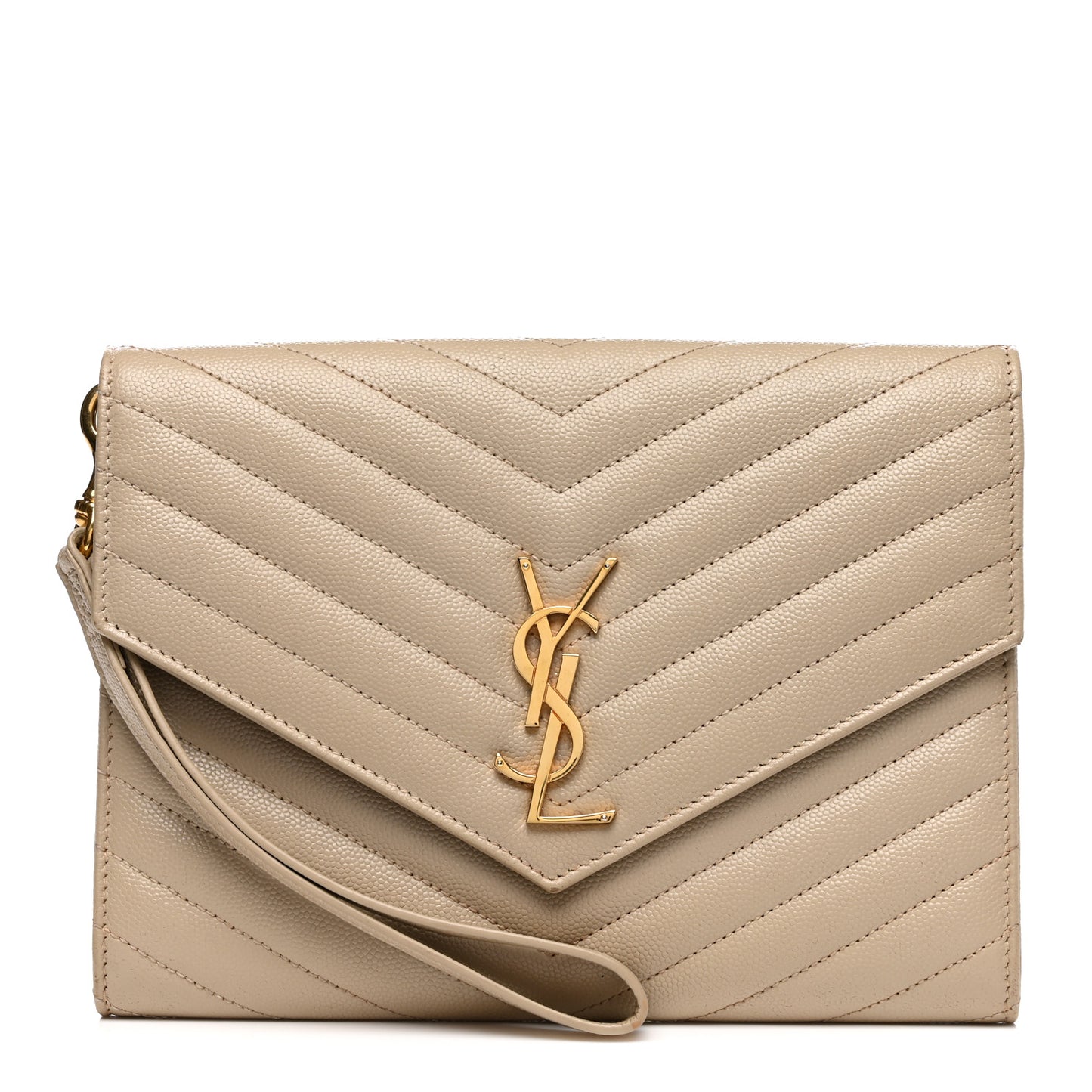 Grain De Poudre Matelasse Chevron Monogram Envelope Clutch Dark Beige