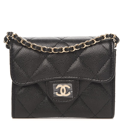 Chanel Caviar Quilted Flap Card Holder On Chain Black 1 of 11