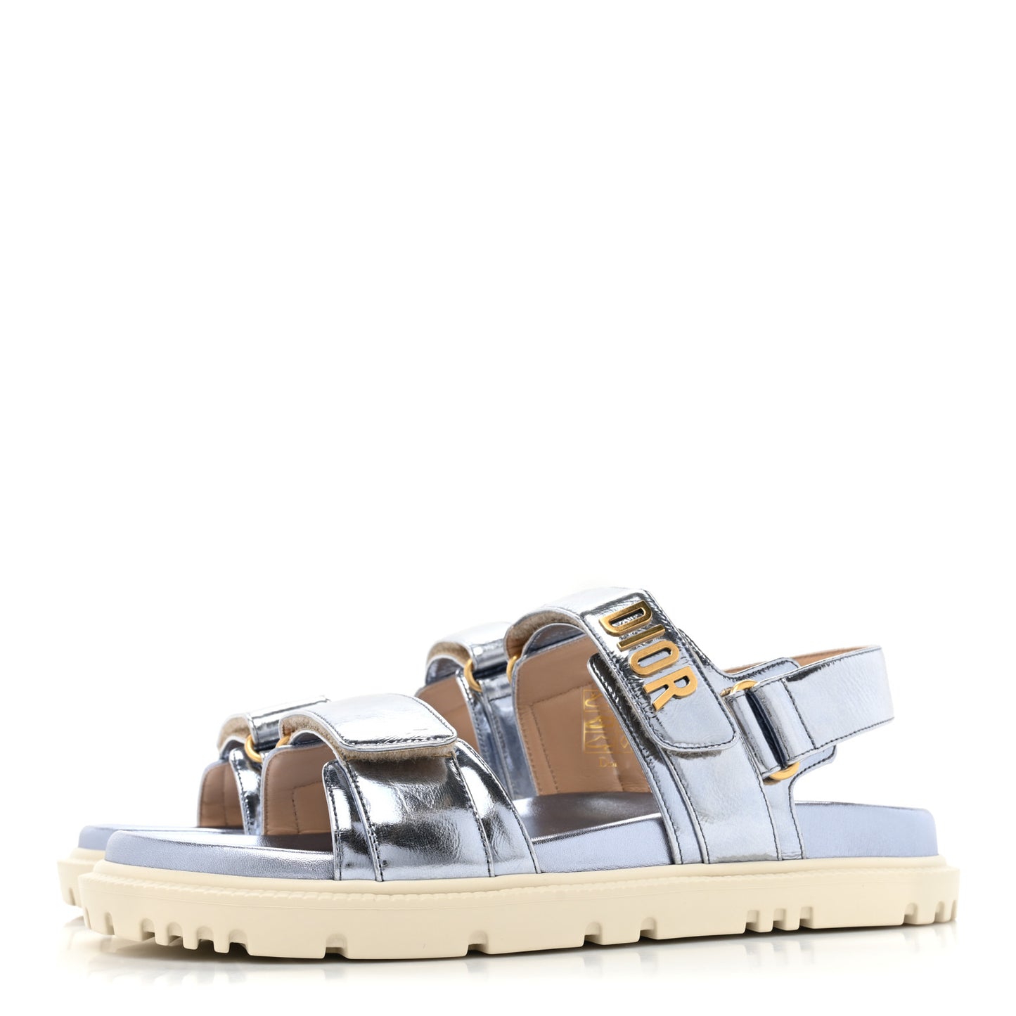 Laminated Crinkled Calfskin Dioract Sandals 39 Indigo Metal