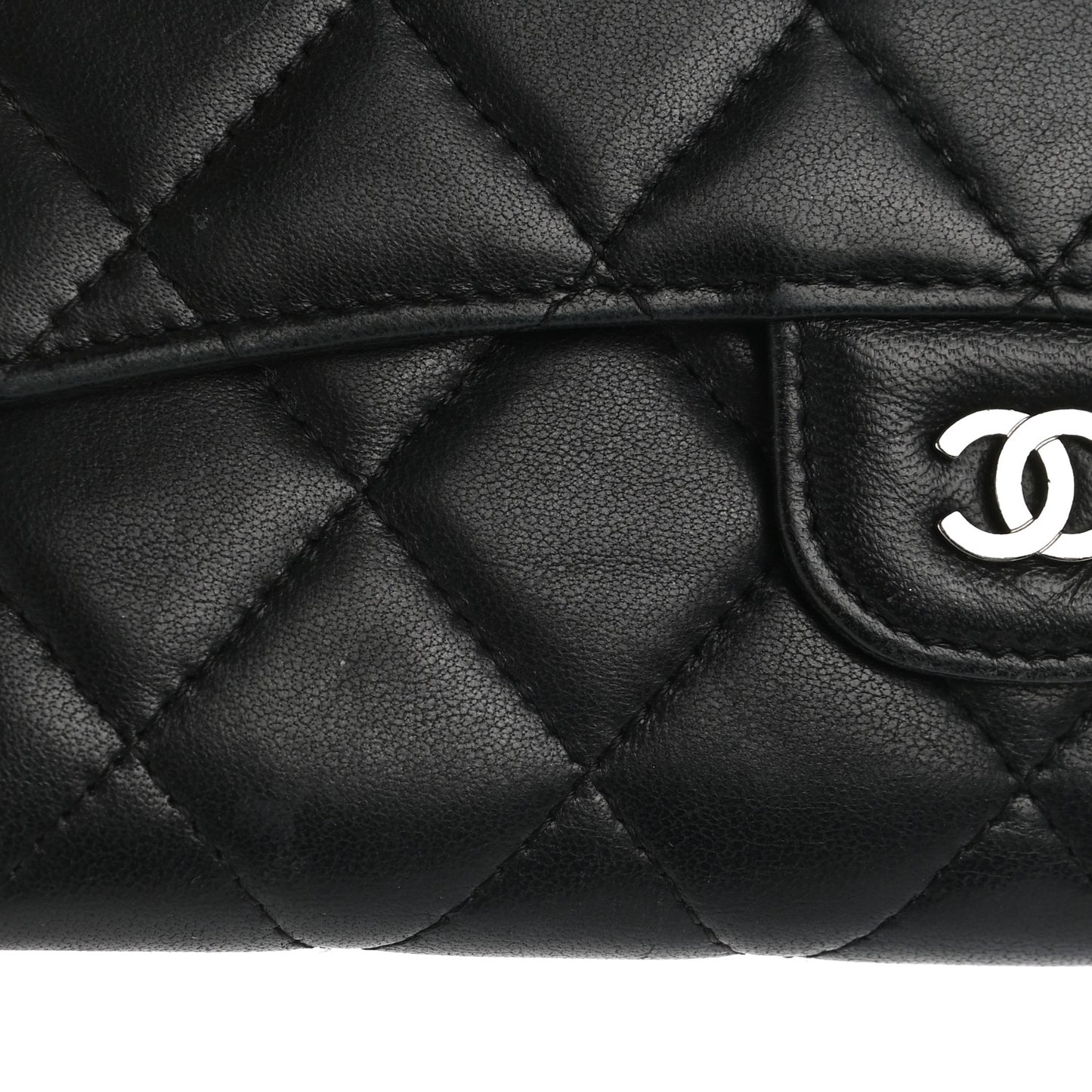 Lambskin Quilted Large Flap Wallet Black