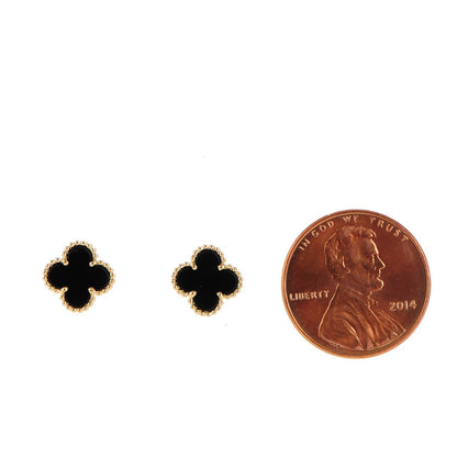 Van Cleef & Arpels 18K Yellow Gold Black Onyx Sweet Alhambra Earrings 2 of 5
