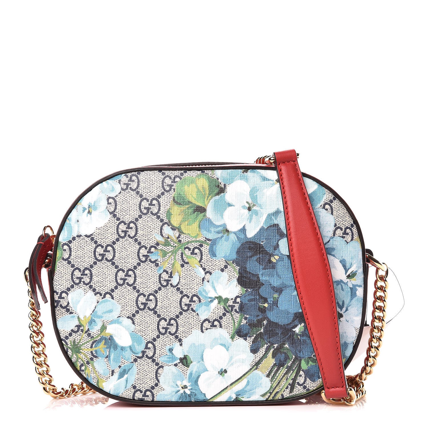 Gucci GG Supreme Monogram Blooms Mini Chain Shoulder Bag Beige Blue Navy Hibiscus Red 1 of 8