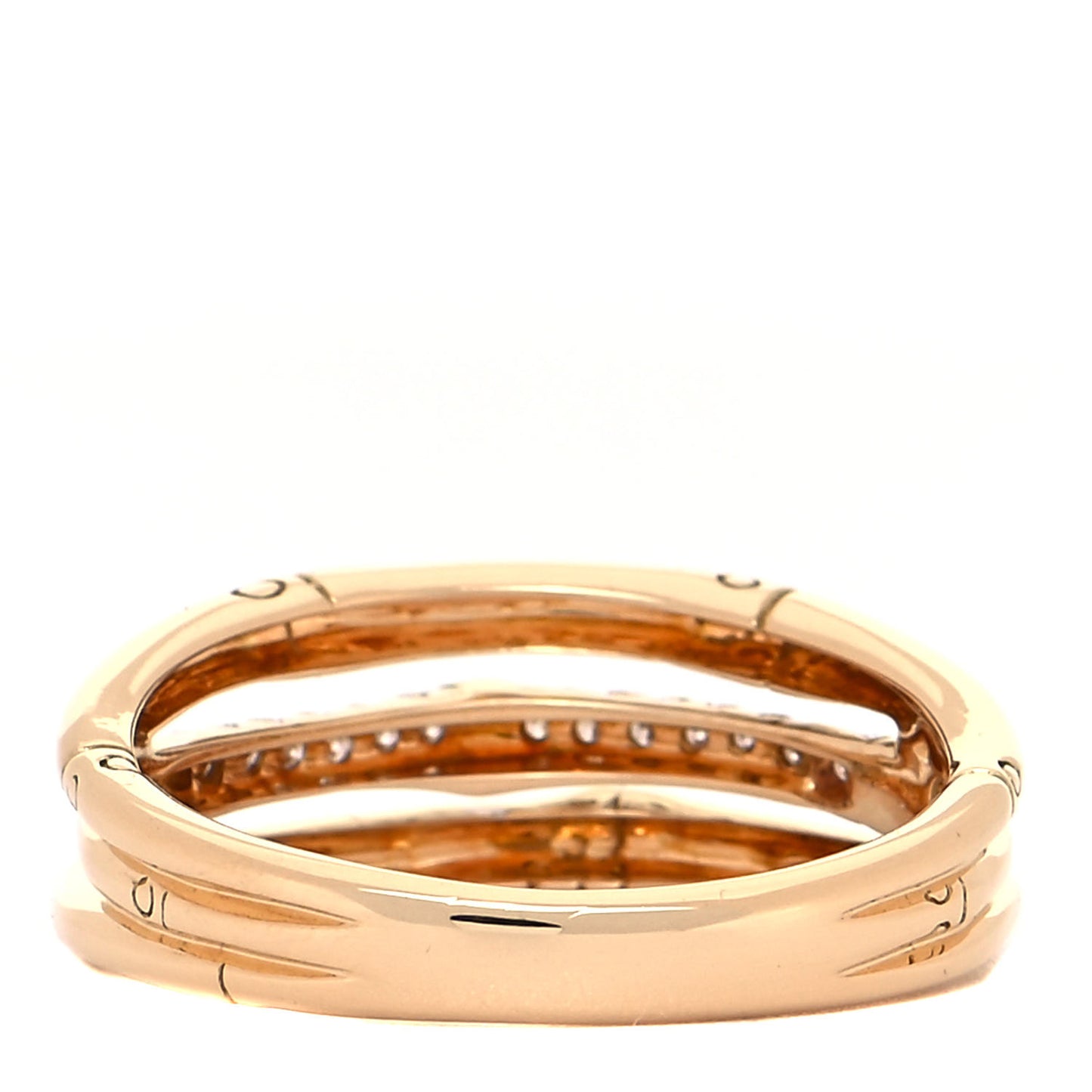 18K Yellow Gold Diamond 3 Row Bamboo Band Ring 54 7