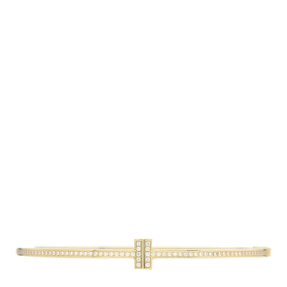 Tiffany 18K Yellow Gold Diamond T Hinged Wire Bangle Bracelet 1 of 7