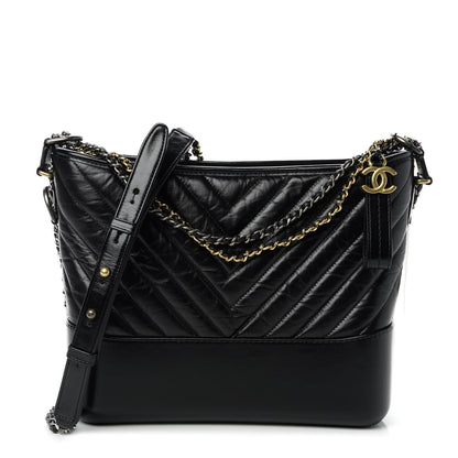 Chanel Aged Calfskin Chevron Quilted Medium Gabrielle Hobo Black 1 of 11