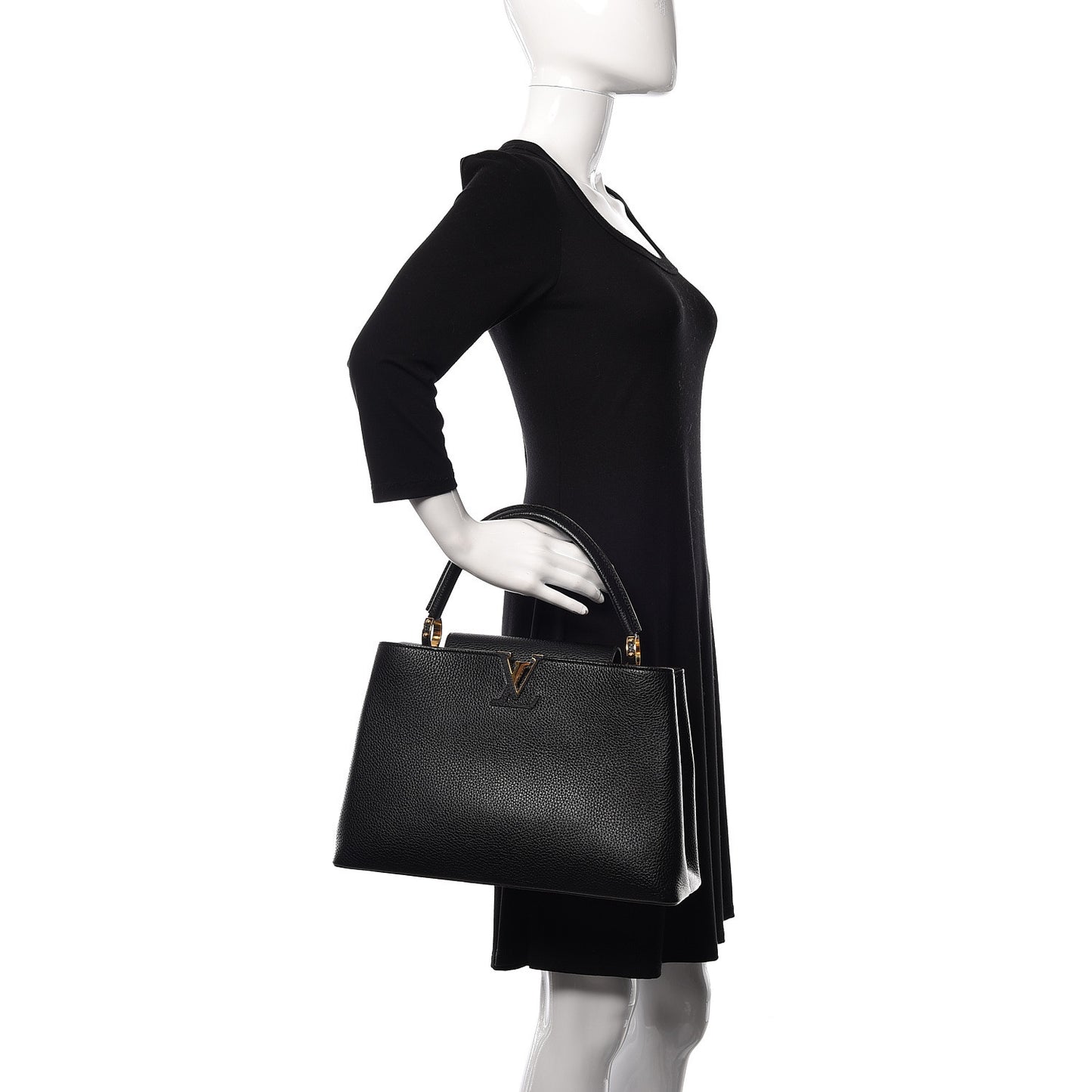 Taurillon Capucines MM Black Fuchsia