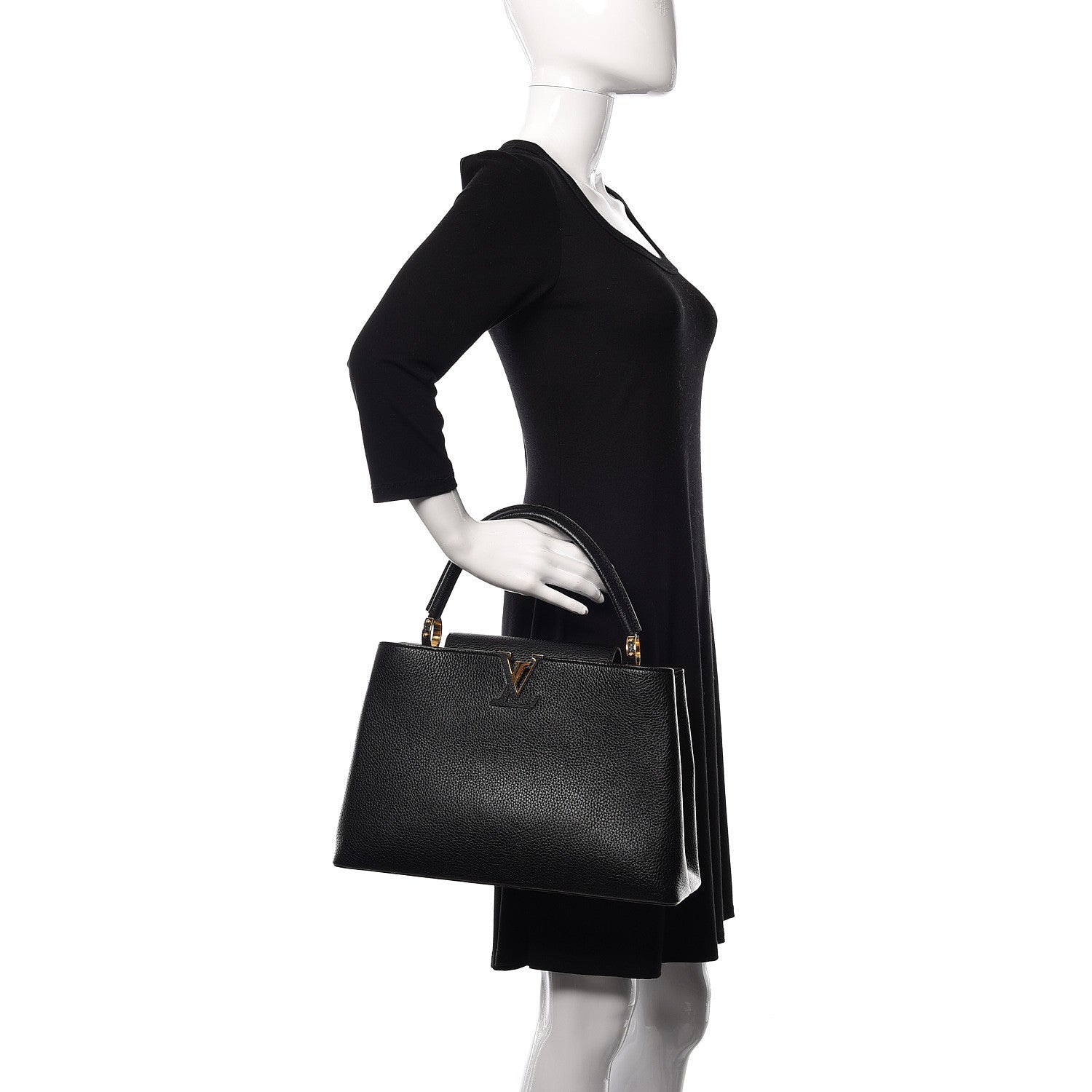 Louis Vuitton Taurillon Capucines MM Black Fuchsia 2 of 9