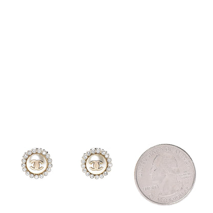 Chanel Pearl Crystal CC Earrings Gold 2 of 5