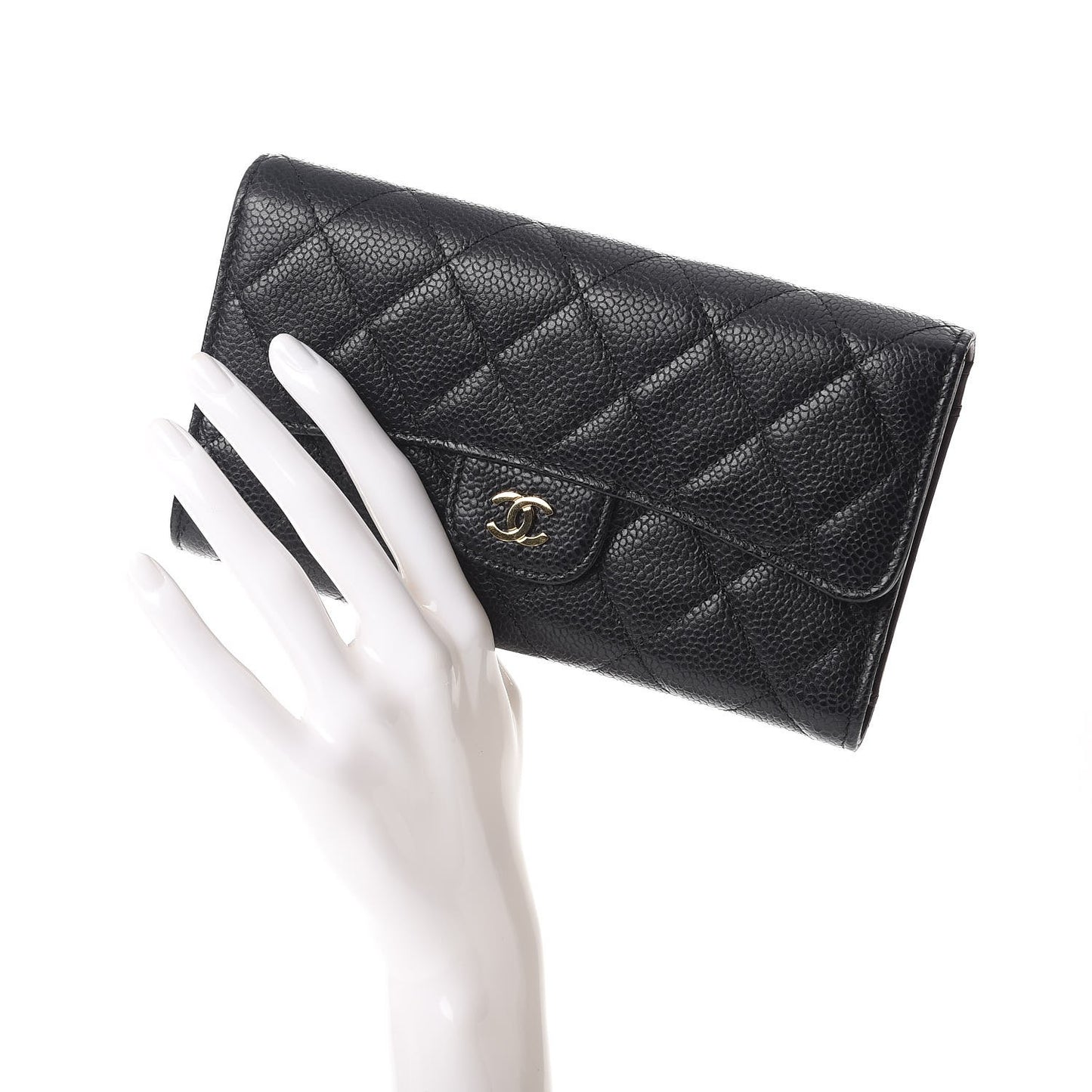 Caviar Quilted Large Flap Wallet Black