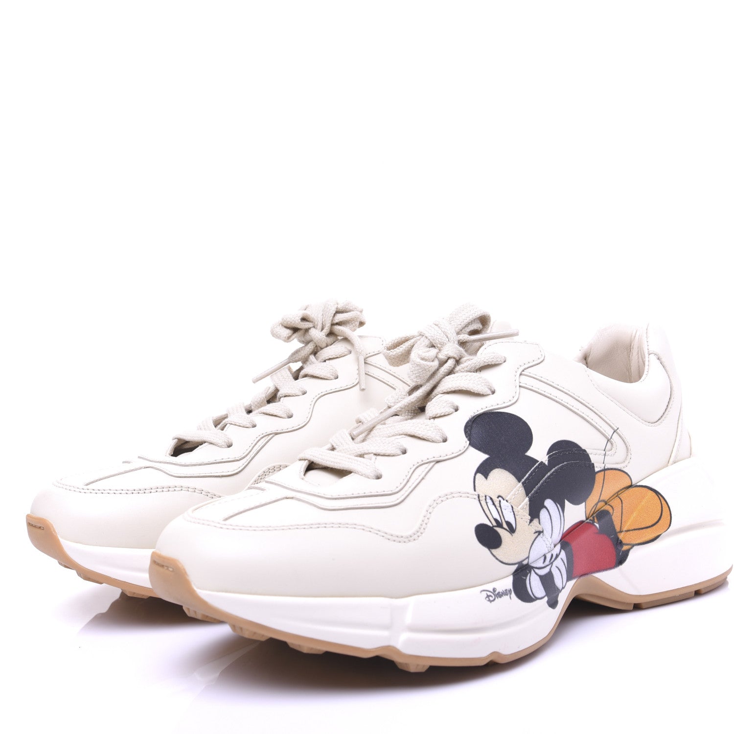 Gucci X DISNEY Calfskin Mickey Mouse Womens Rhyton Sneakers 38.5 Ivory 5 of 18