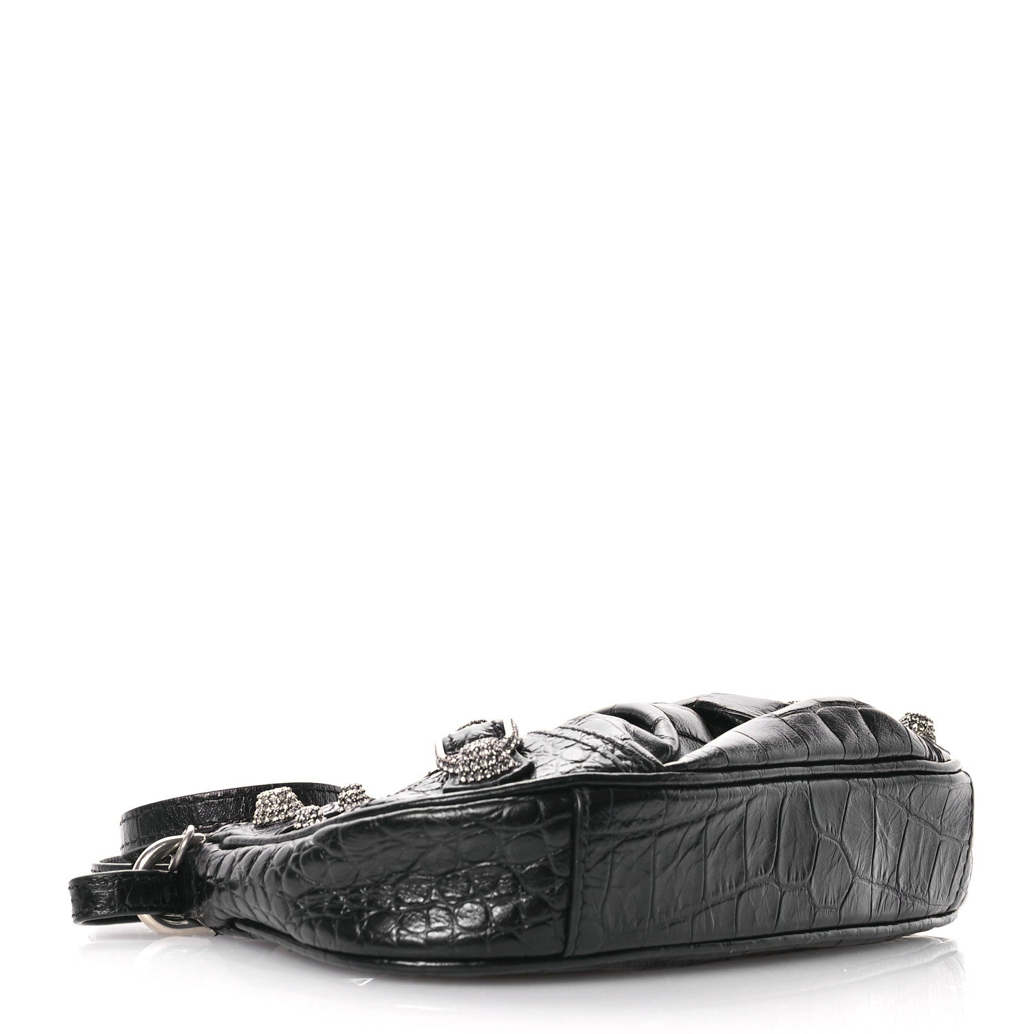 Balenciaga Extra Supple Calfskin Crocodile Embossed Crystal Le Cagole Mini Purse With Chain Black 4 of 10