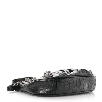 Balenciaga Extra Supple Calfskin Crocodile Embossed Crystal Le Cagole Mini Purse With Chain Black 4 of 10