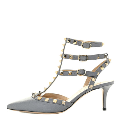 Valentino Garavani Pebbled Calfskin Rockstud Ankle Strap 65mm Pumps 36.5 Sky Sorbet 1 of 11