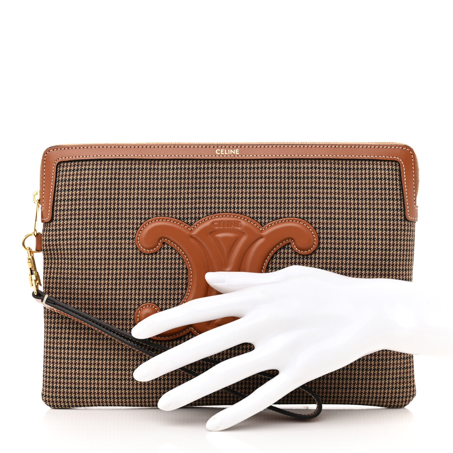 Celine Textile Calfskin Pied De Poule Print Triomphe Striped Small Pouch Multicolor 2 of 8
