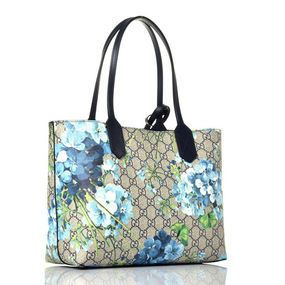 Gucci GG Supreme Monogram Blooms Small Reversible Tote Beige Blue Navy 5 of 17