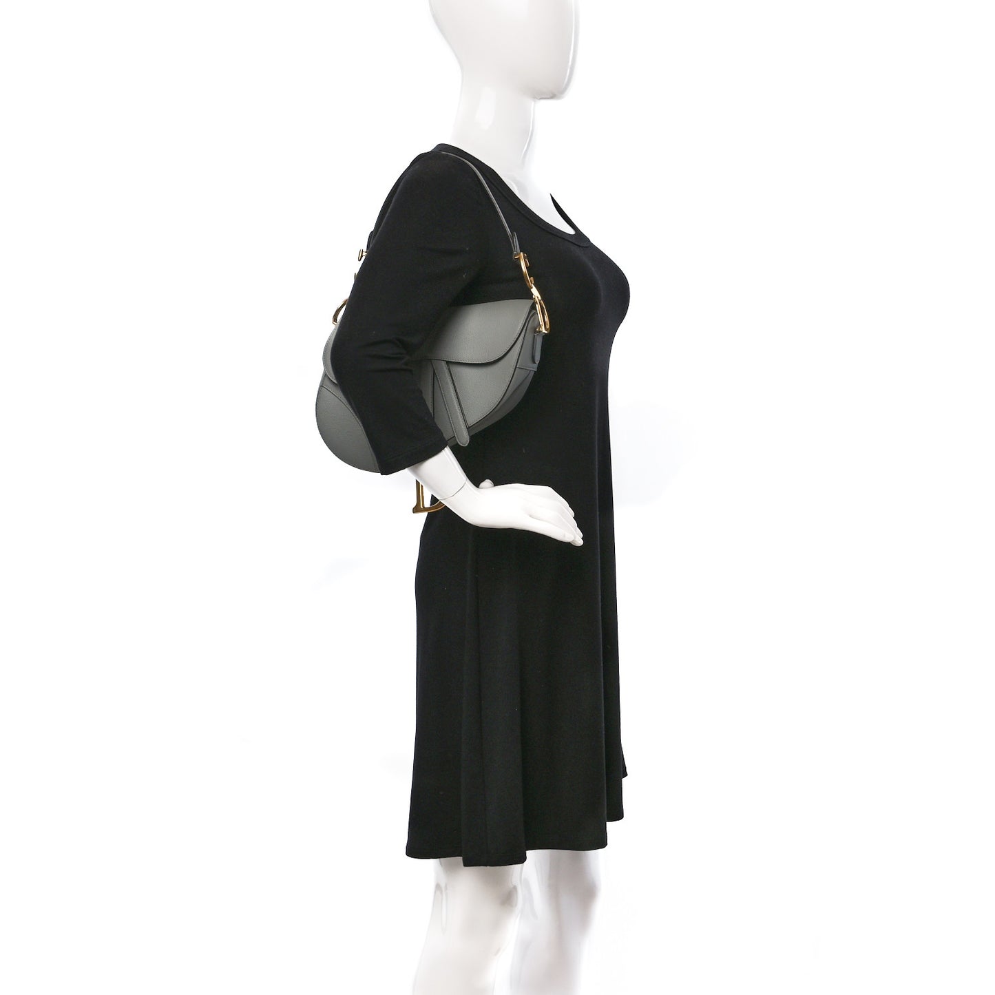 Grained Calfskin Saddle Bag Grey Stone